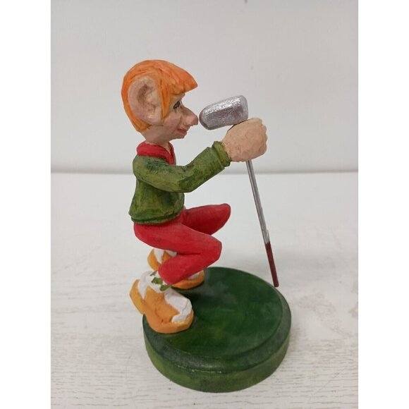 Vintage Hand Carved Wood Male Golfer Figurine Folk Art Hand Painted Golf Decor - Picture 5 of 7